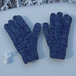 Handmade Wool Knit Winter Gloves - Blue